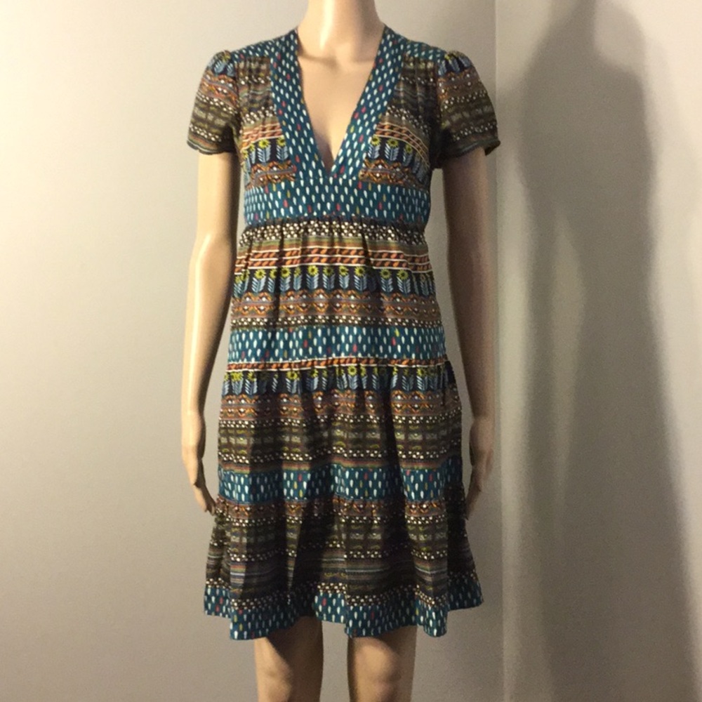 WHAT COMES AROUND 100% SILK ANTHRO SHORT-SLV DRESS